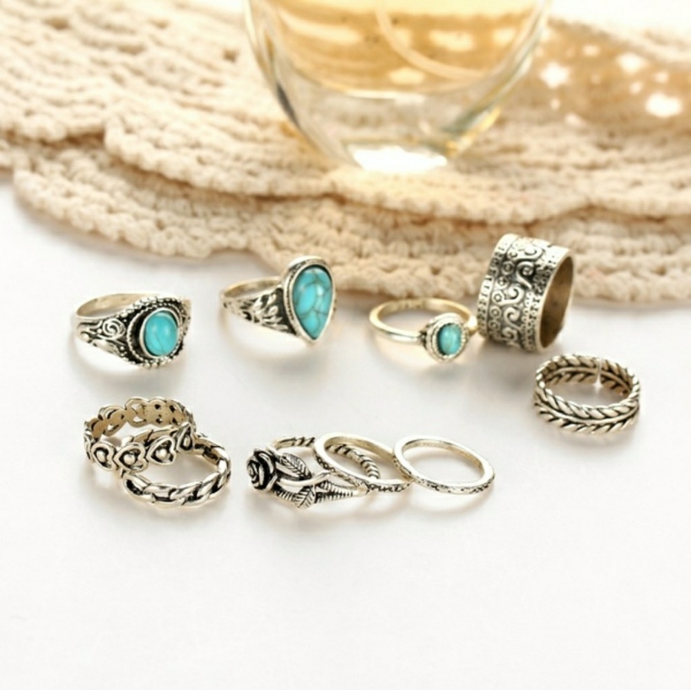 10 Ring Set Vintage style Turquoise - Picture 4 of 5